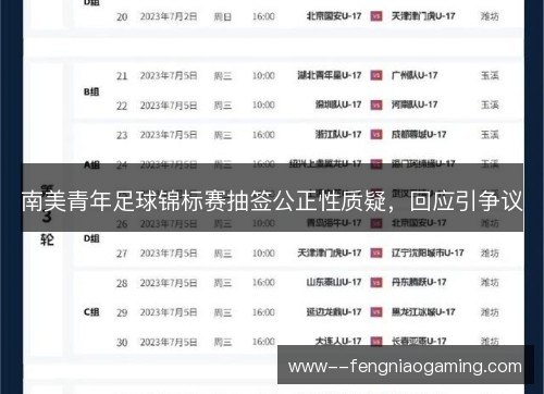 南美青年足球锦标赛抽签公正性质疑，回应引争议